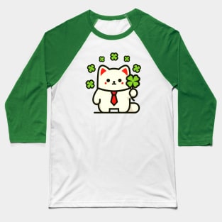 Cat Holding Shamrock for St Patricks Day Baseball T-Shirt